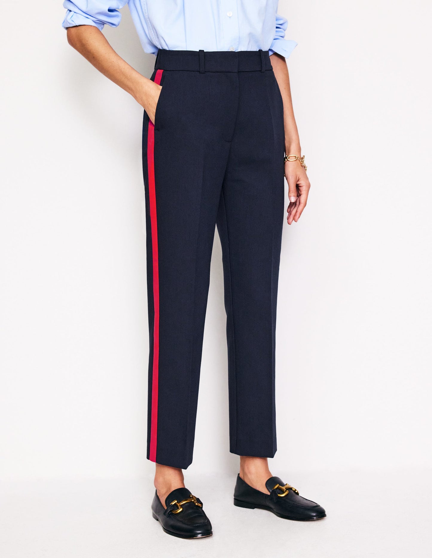 Kew Side Stripe Trousers-Navy, Red Stripe