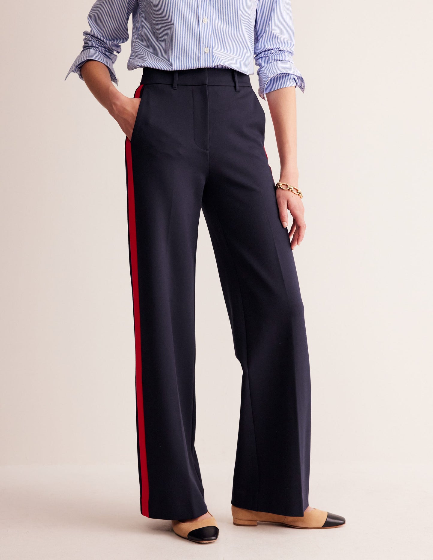 Westbourne Ponte Trousers-Navy, Red Stripe