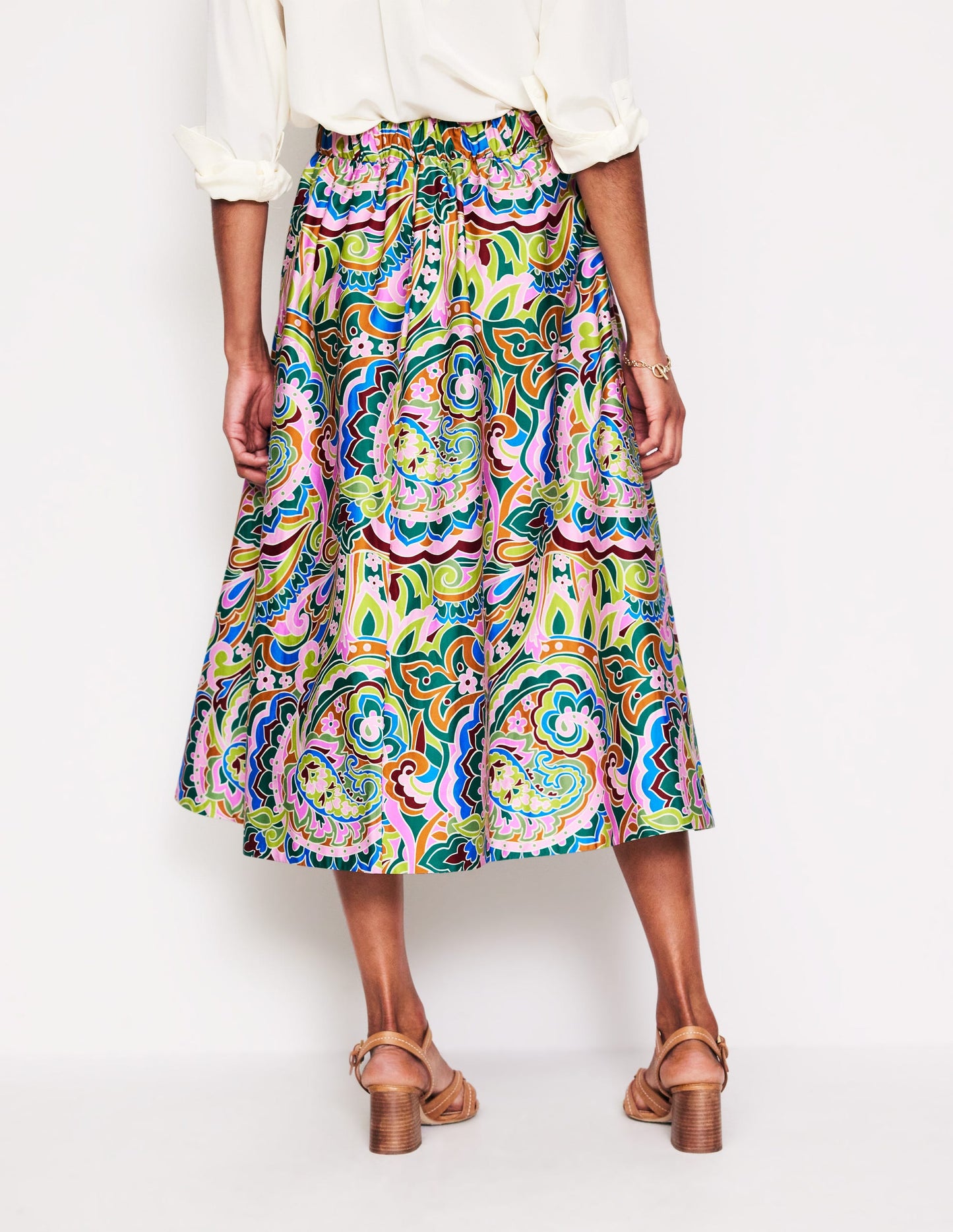 Isabella Cotton Sateen Skirt-Multi, Paisley Pome