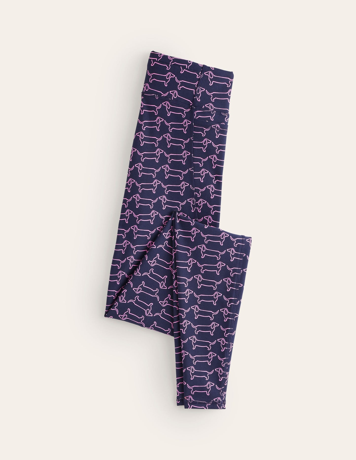 High Waist Pocket Leggings-Navy, Dachshund