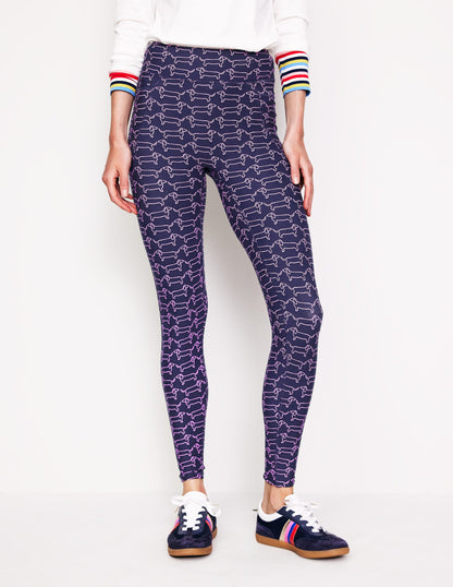 High Waist Pocket Leggings-Navy, Dachshund