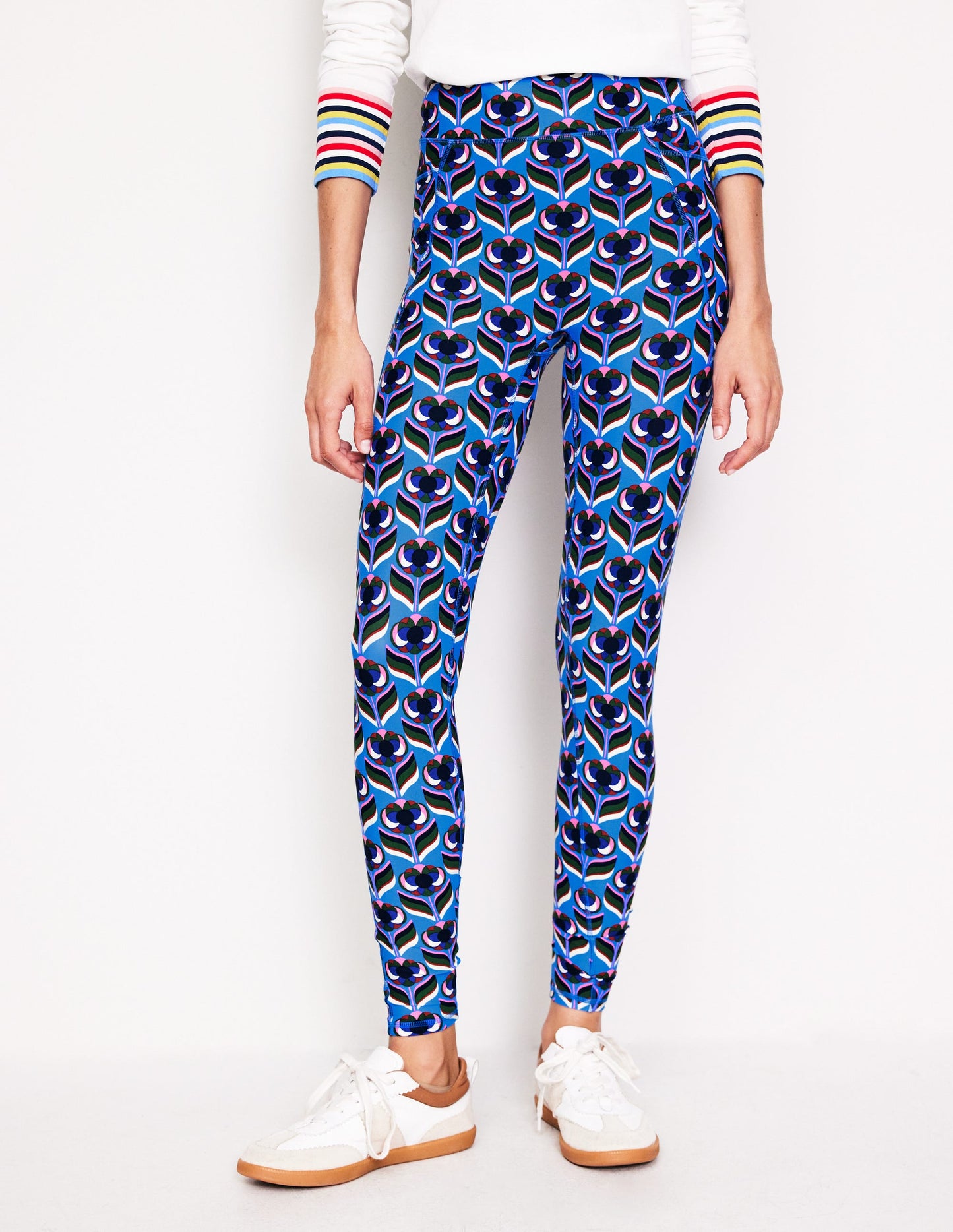 High Waist Pocket Leggings-Directoire Blue, Blossom Stamp