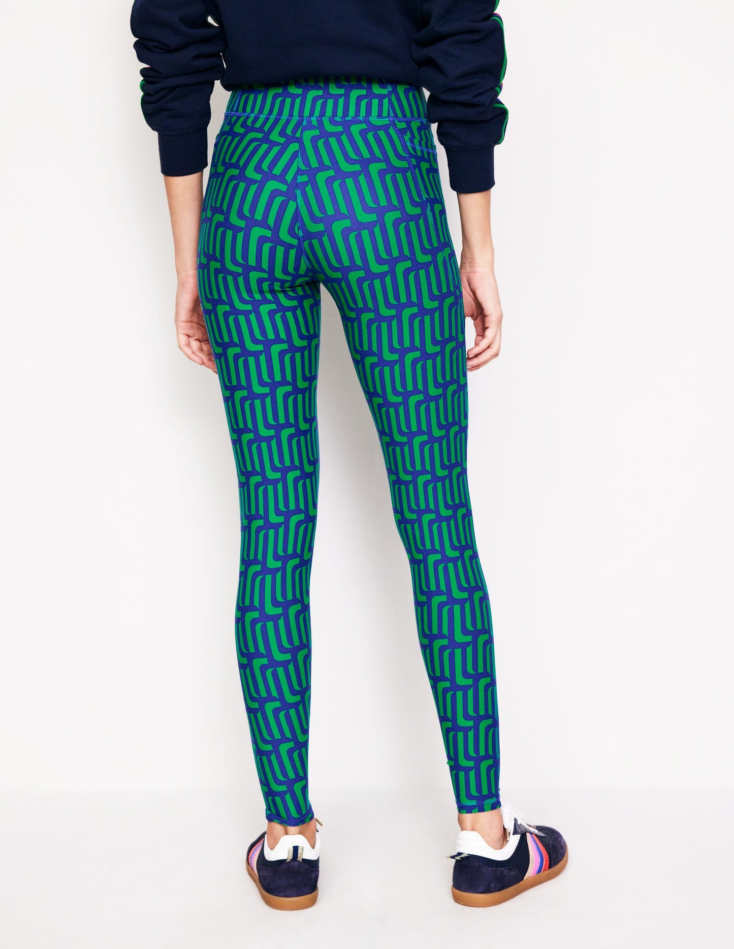 High Waist Pocket Leggings-Green Tambourine, Falling Geo