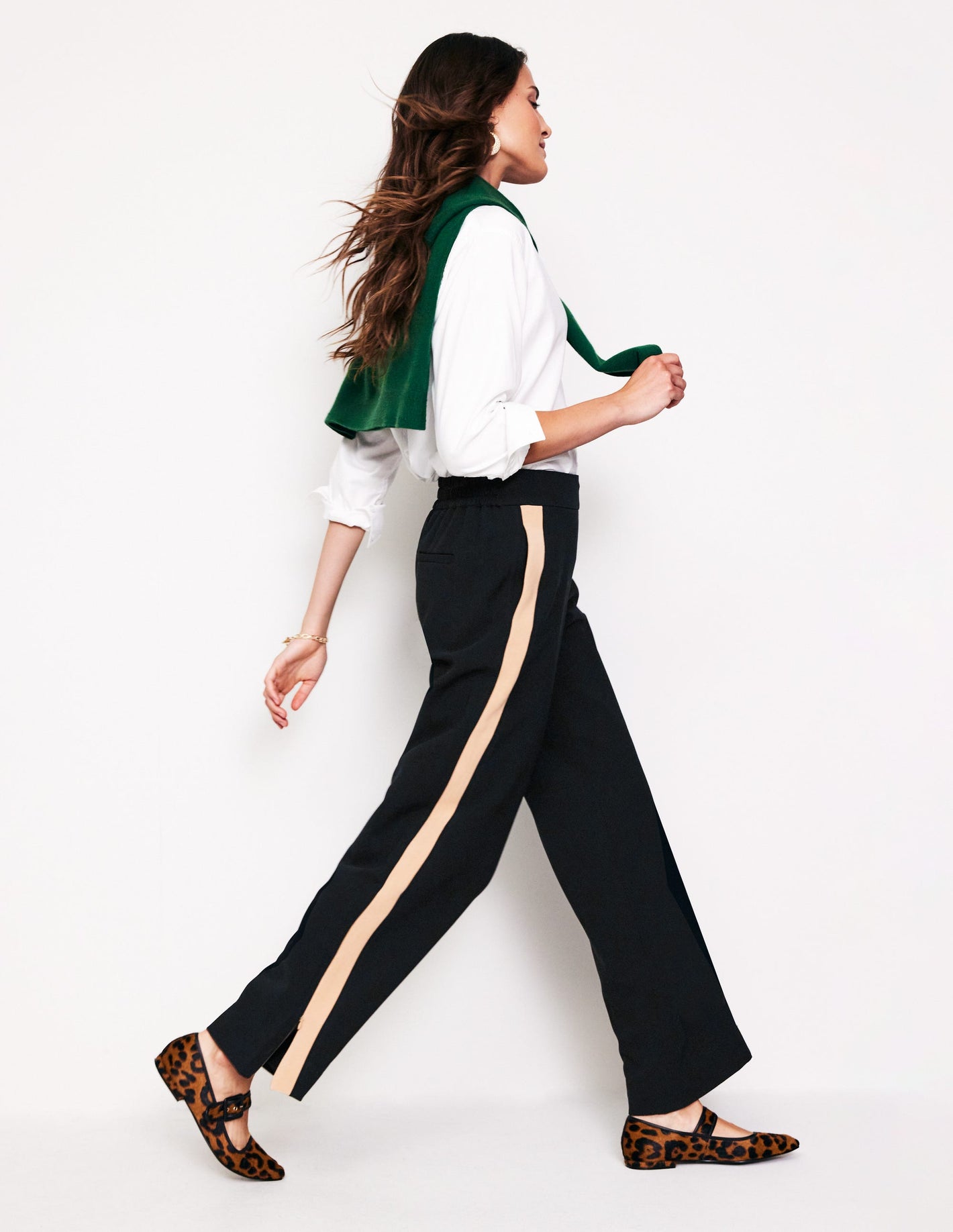 Pull On Side Stripe Trousers-Black with Camel Stripe