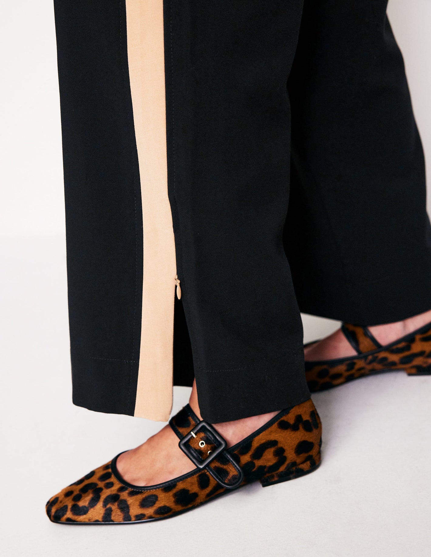 Pull On Side Stripe Trousers-Black with Camel Stripe