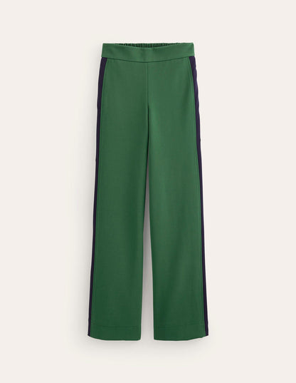 Pull On Side Stripe Trousers-Pine with Navy Stripe