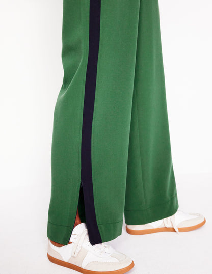 Pull On Side Stripe Trousers-Pine with Navy Stripe