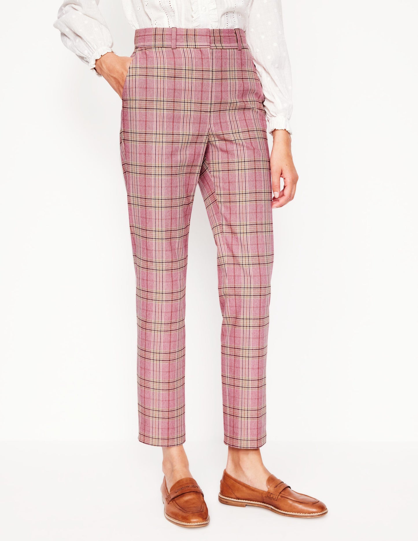 Kew Checked Trousers-Pink Check