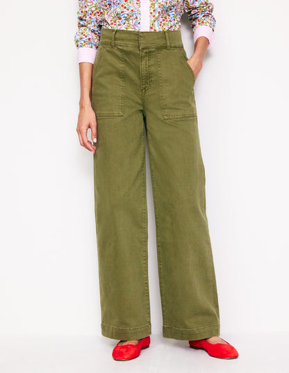 Wide Leg Cargo Trousers-Oregano