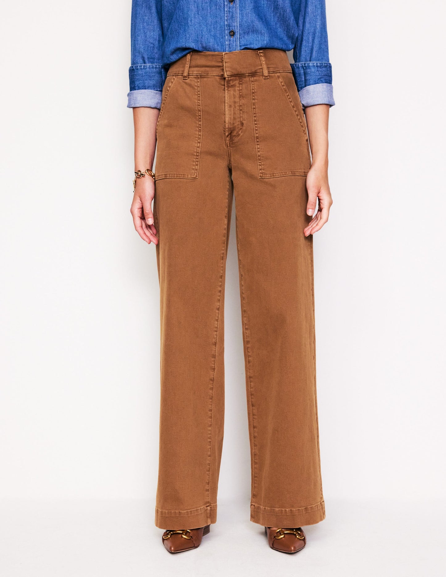 Wide Leg Cargo Trousers-Gingerbread