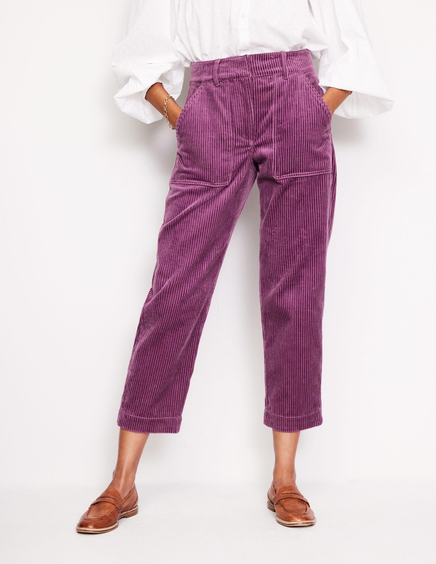 Tapered Cord Cargo Trousers-Purple Thistle