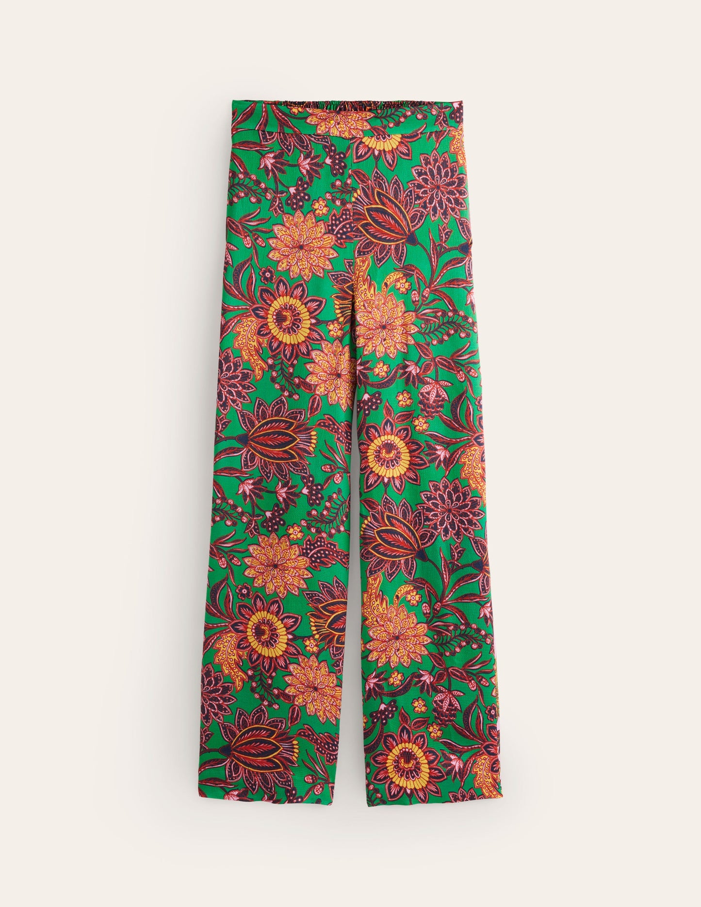 Wide Leg Pull-on Trousers-Rich Emerald, Ornate Bud