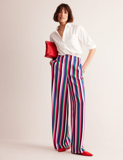 Wide Leg Pull-on Trousers-Rainbow Stripe