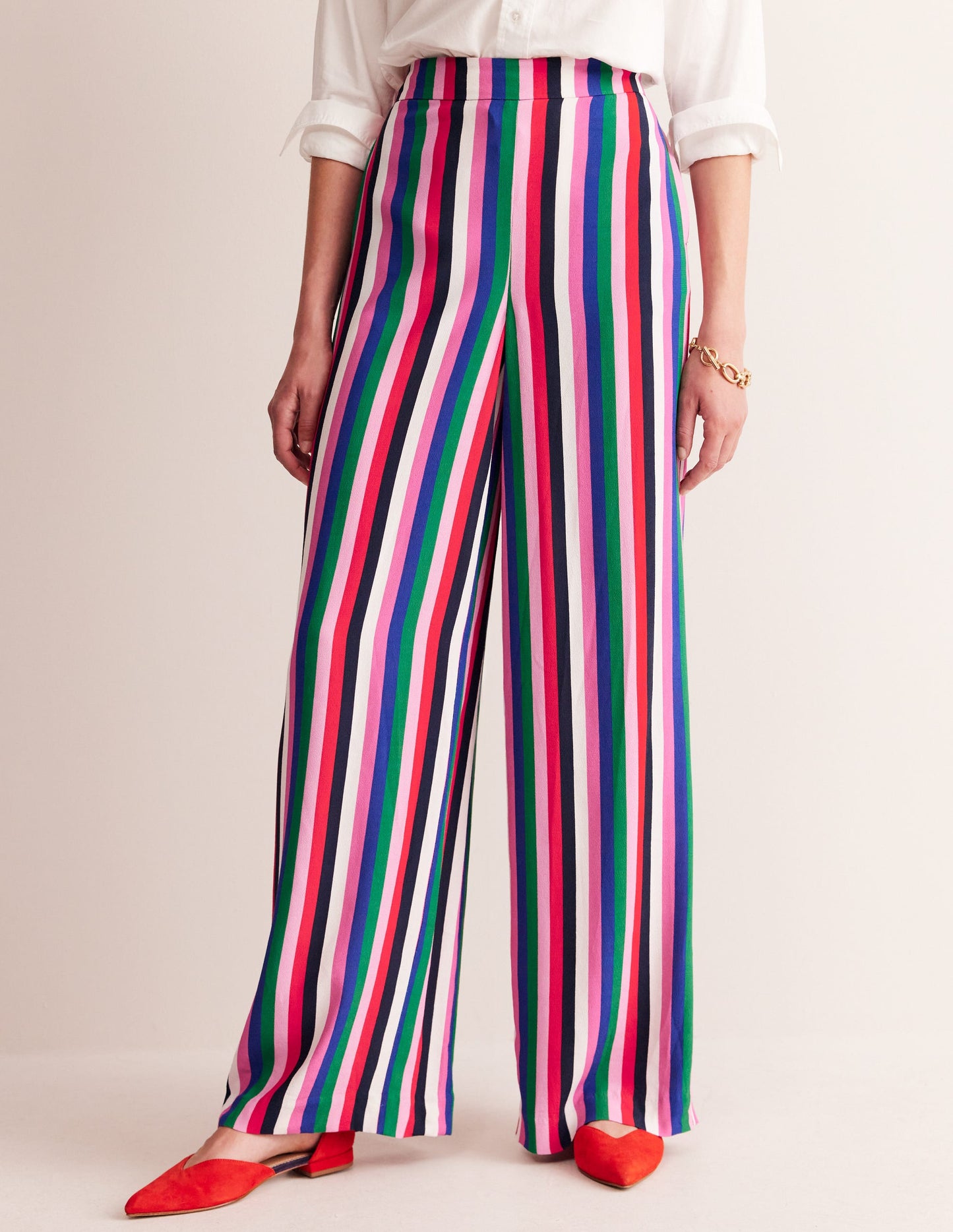 Wide Leg Pull-on Trousers-Rainbow Stripe