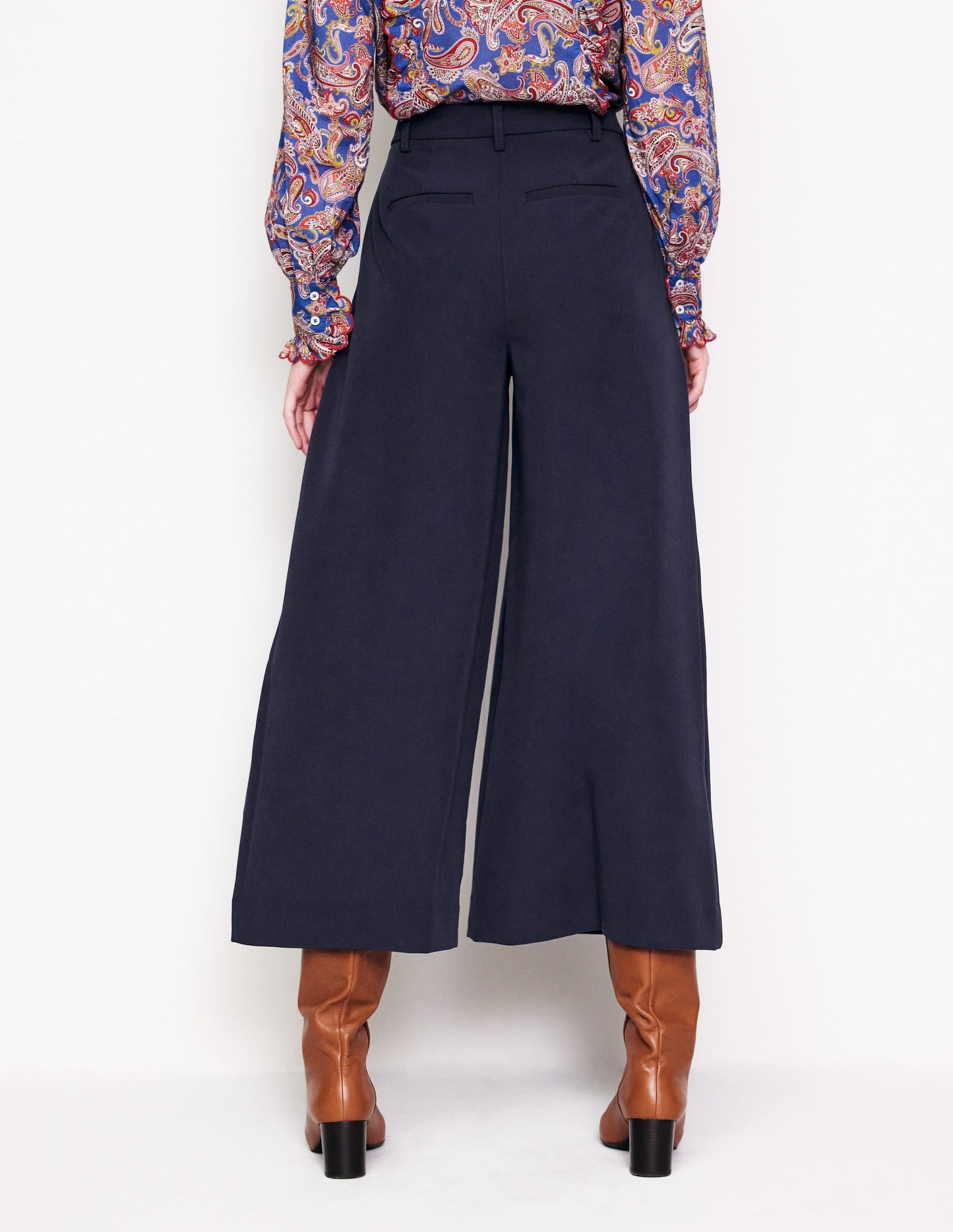 Tailored Cropped Trousers-Navy