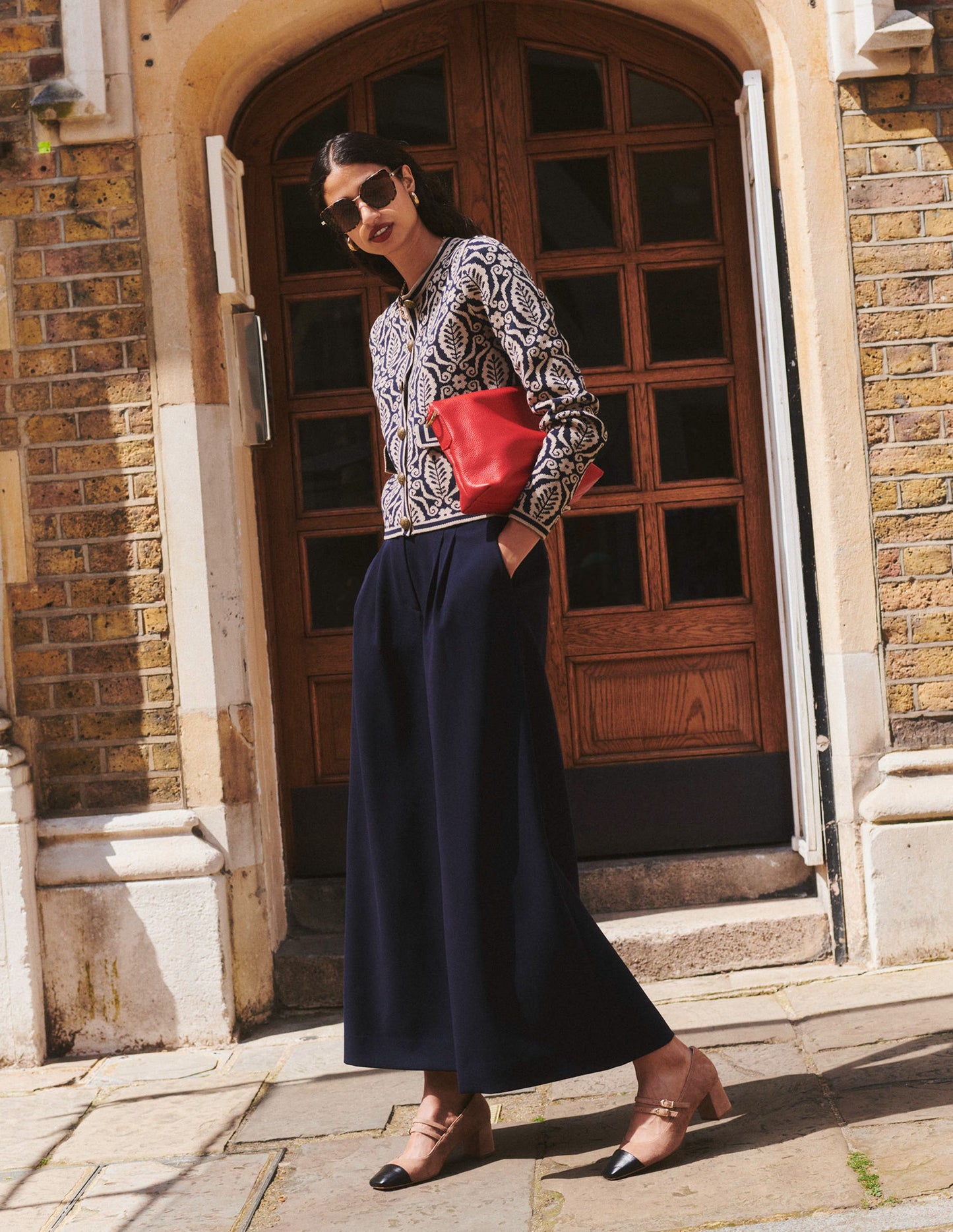 Tailored Cropped Trousers-Navy