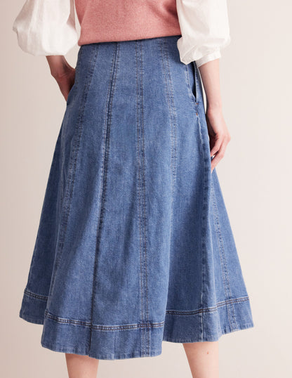 Panelled Full Denim Skirt-Mid Vintage