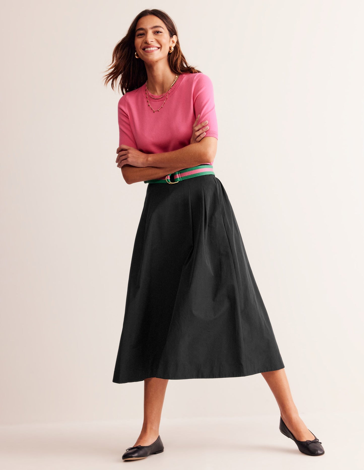 Isabella Taffeta Midi Skirt-Black