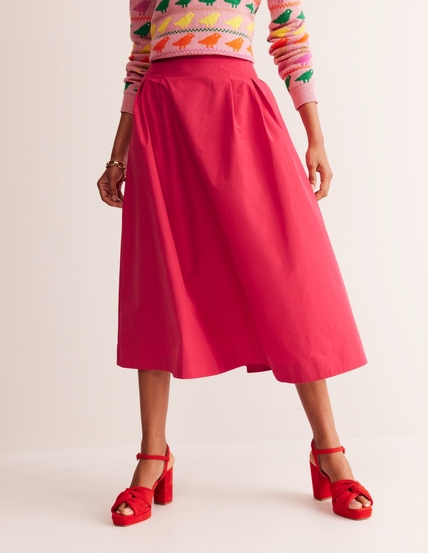 Isabella Taffeta Midi Skirt-Cherry Jam