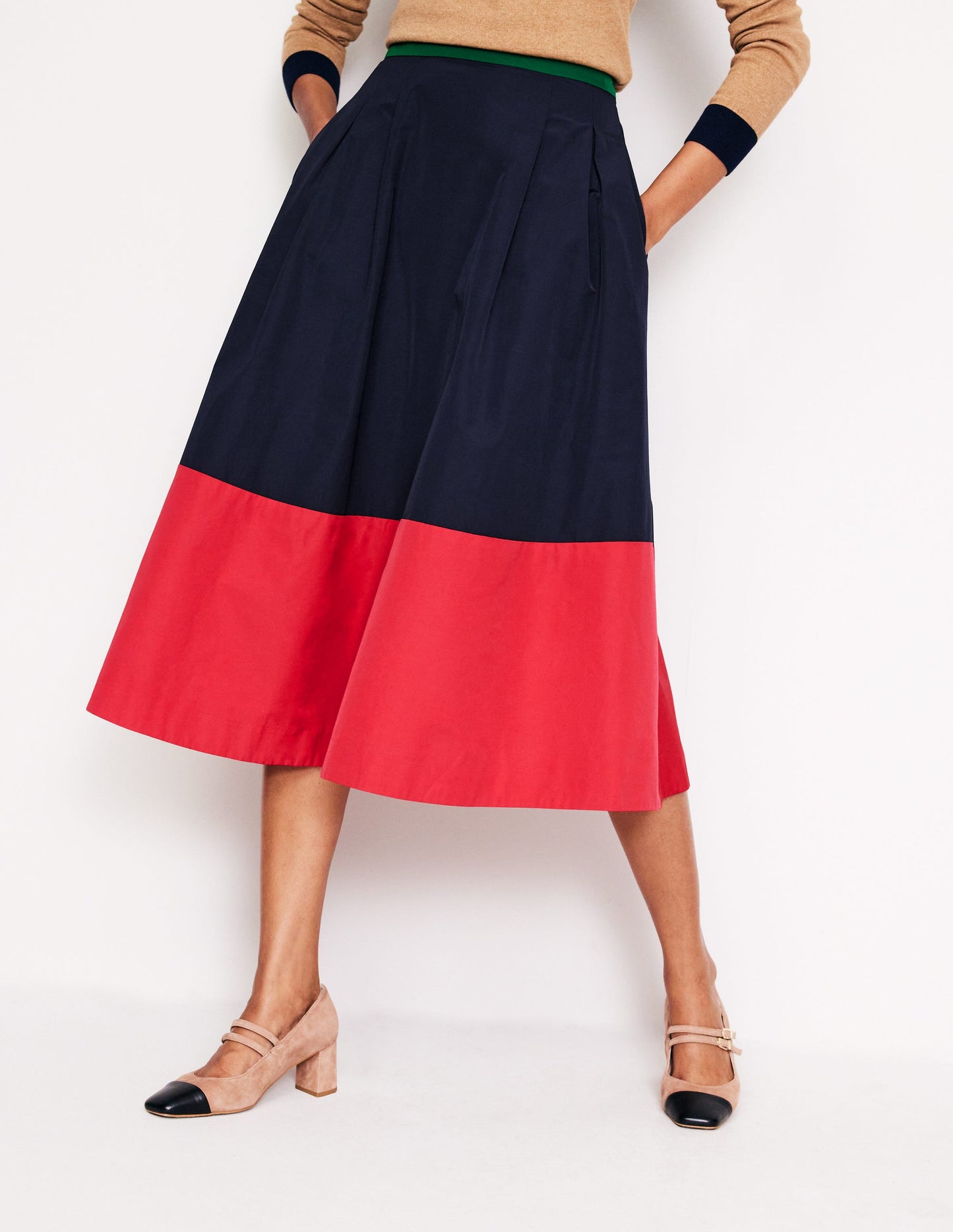 Isabella Taffeta Midi Skirt-Navy/ Cherry Jam