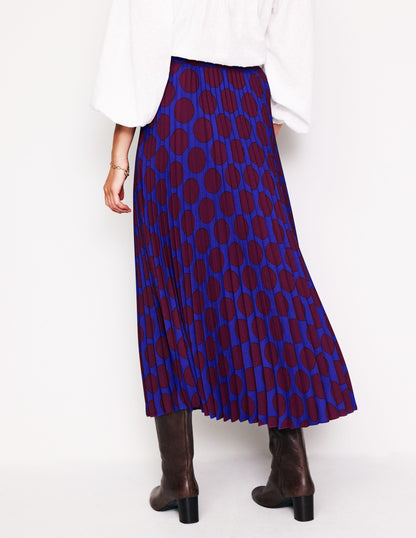 Camilla Pleated Midi Skirt-Chestnut, Large Spot