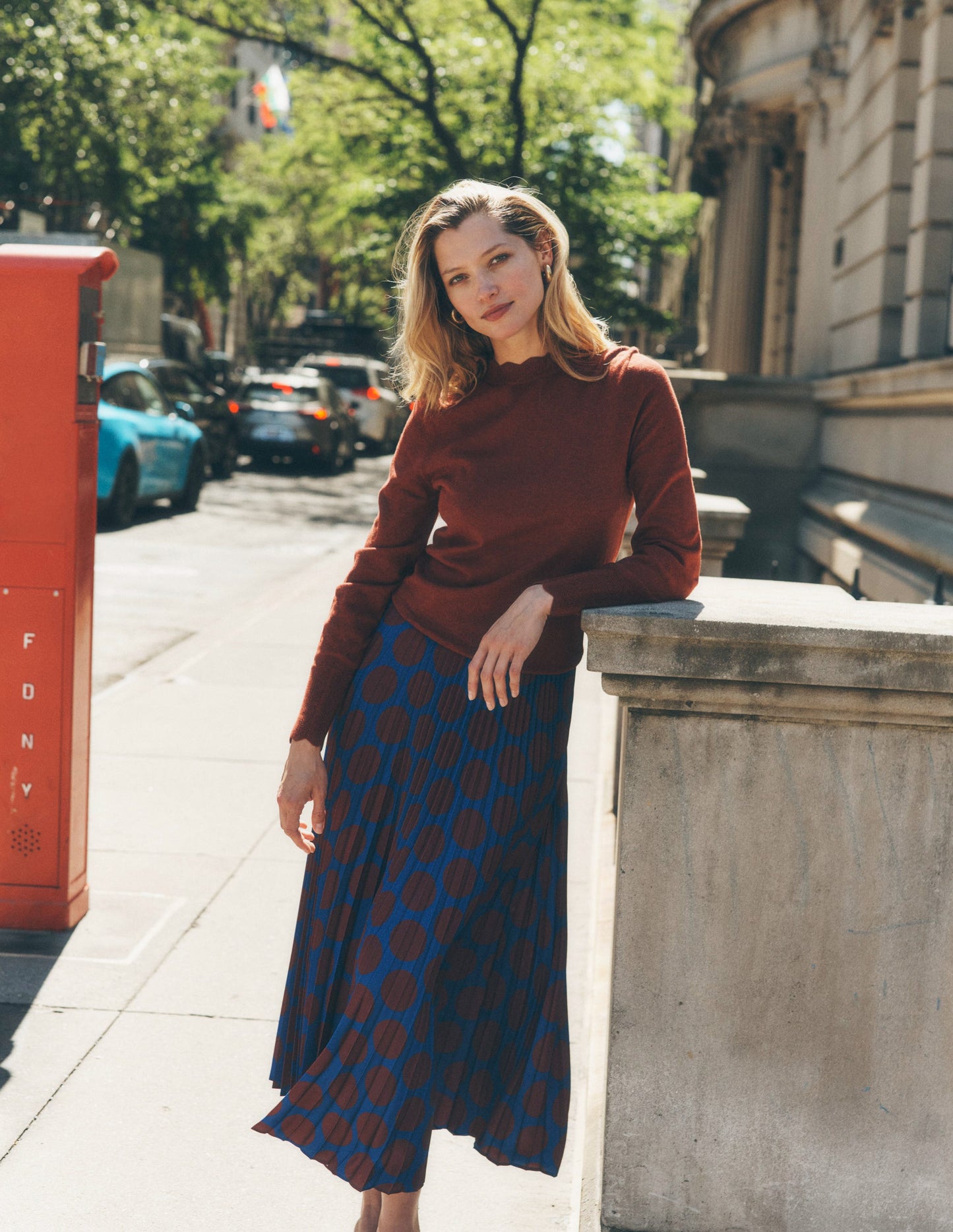 Camilla Pleated Midi Skirt-Chestnut, Large Spot