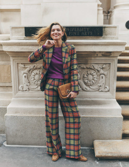 Chiswick Wool-Blend Trousers-Green and Purple Check