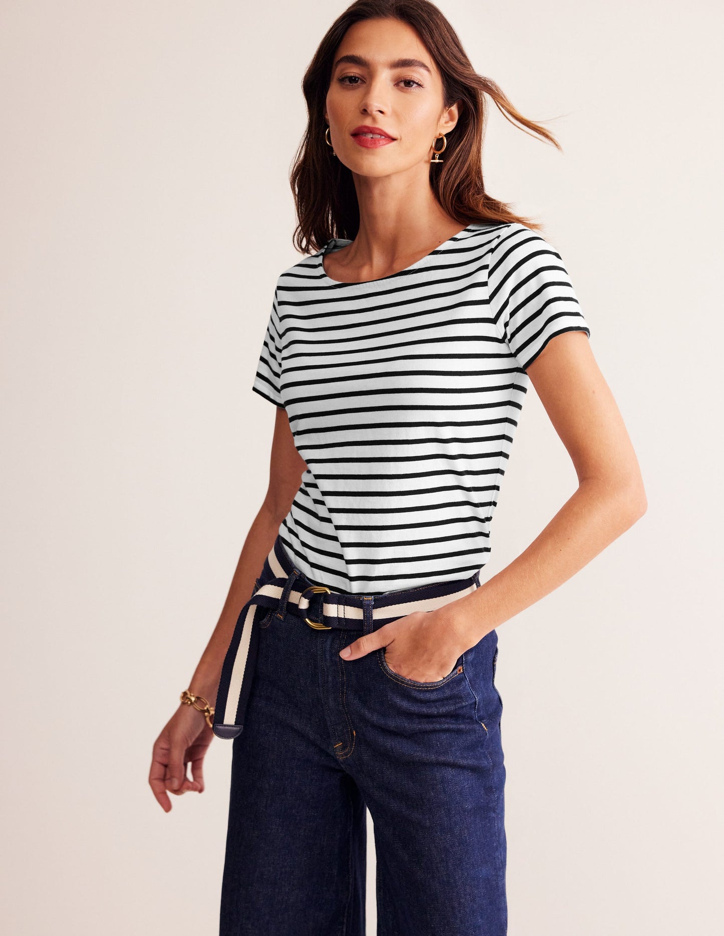 Ella Short Sleeve Breton -Ivory, Black