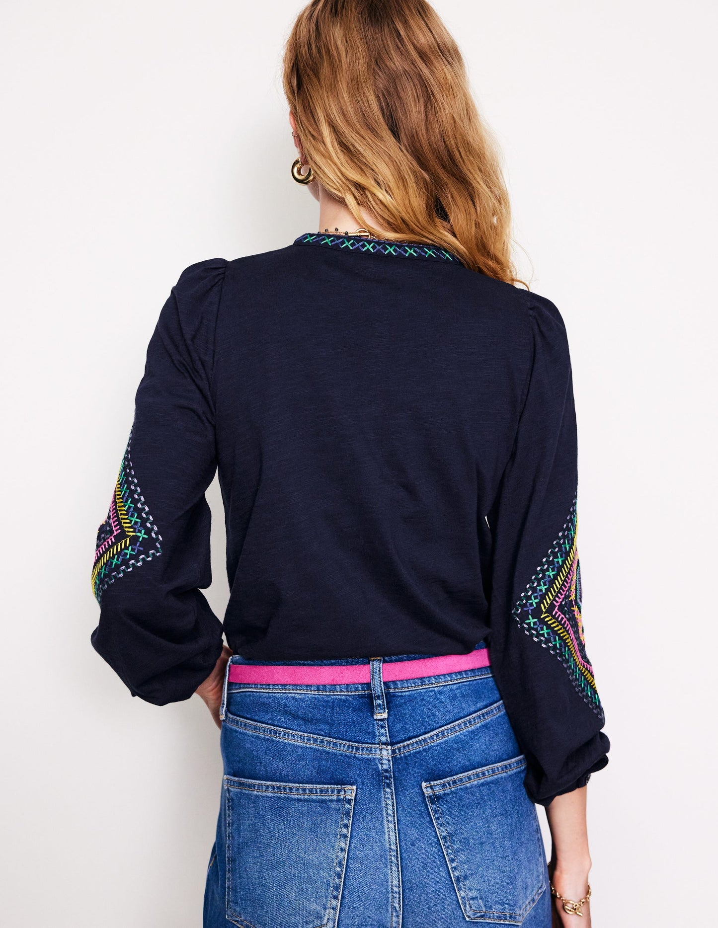 Marina Embroidered Shirt-Navy