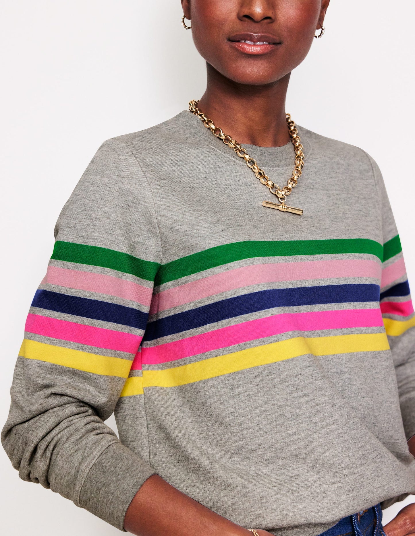 Hannah Printed Sweatshirt-Grey, Multi Placement Stripe