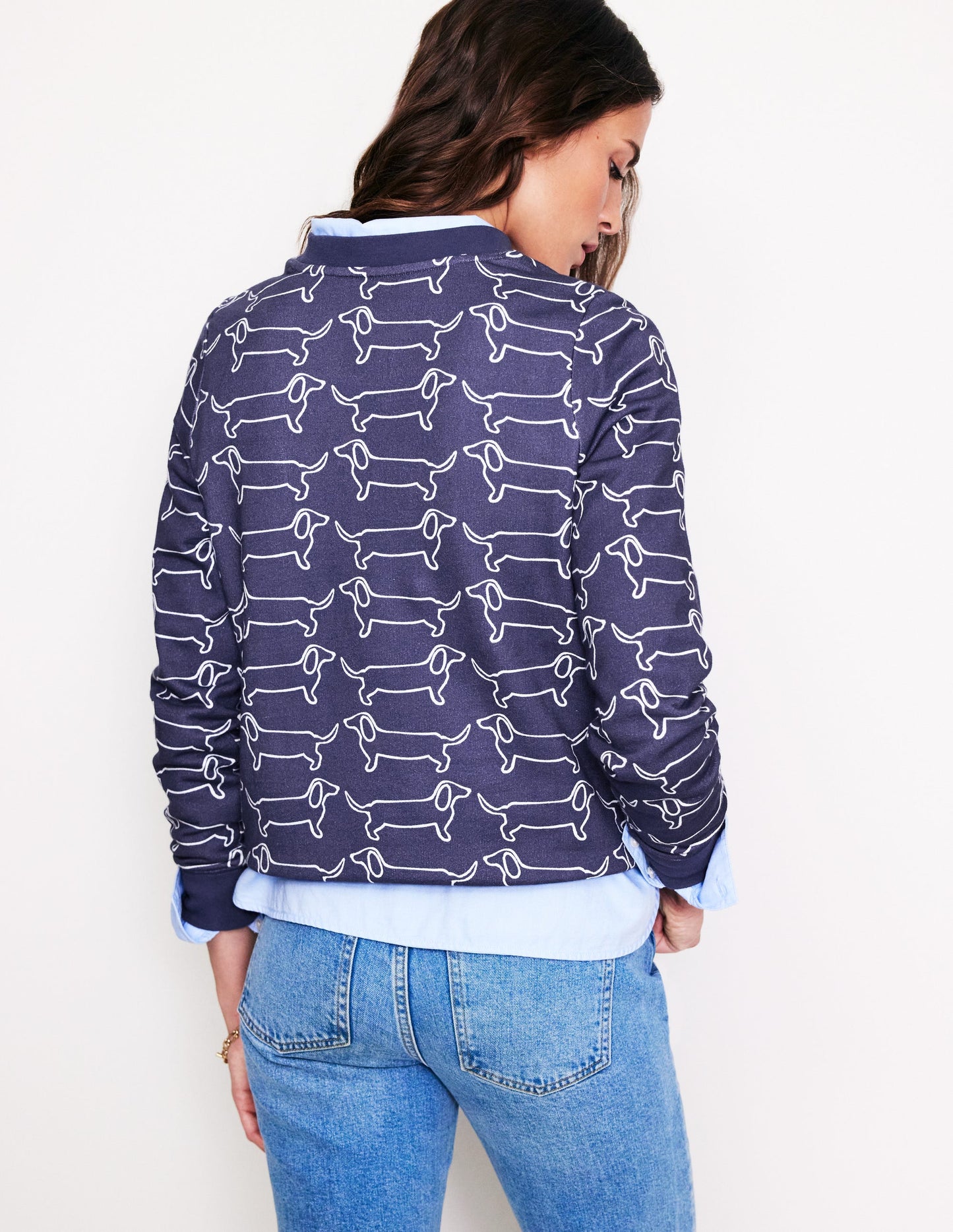 Hannah Printed Sweatshirt-Navy, Dachshund