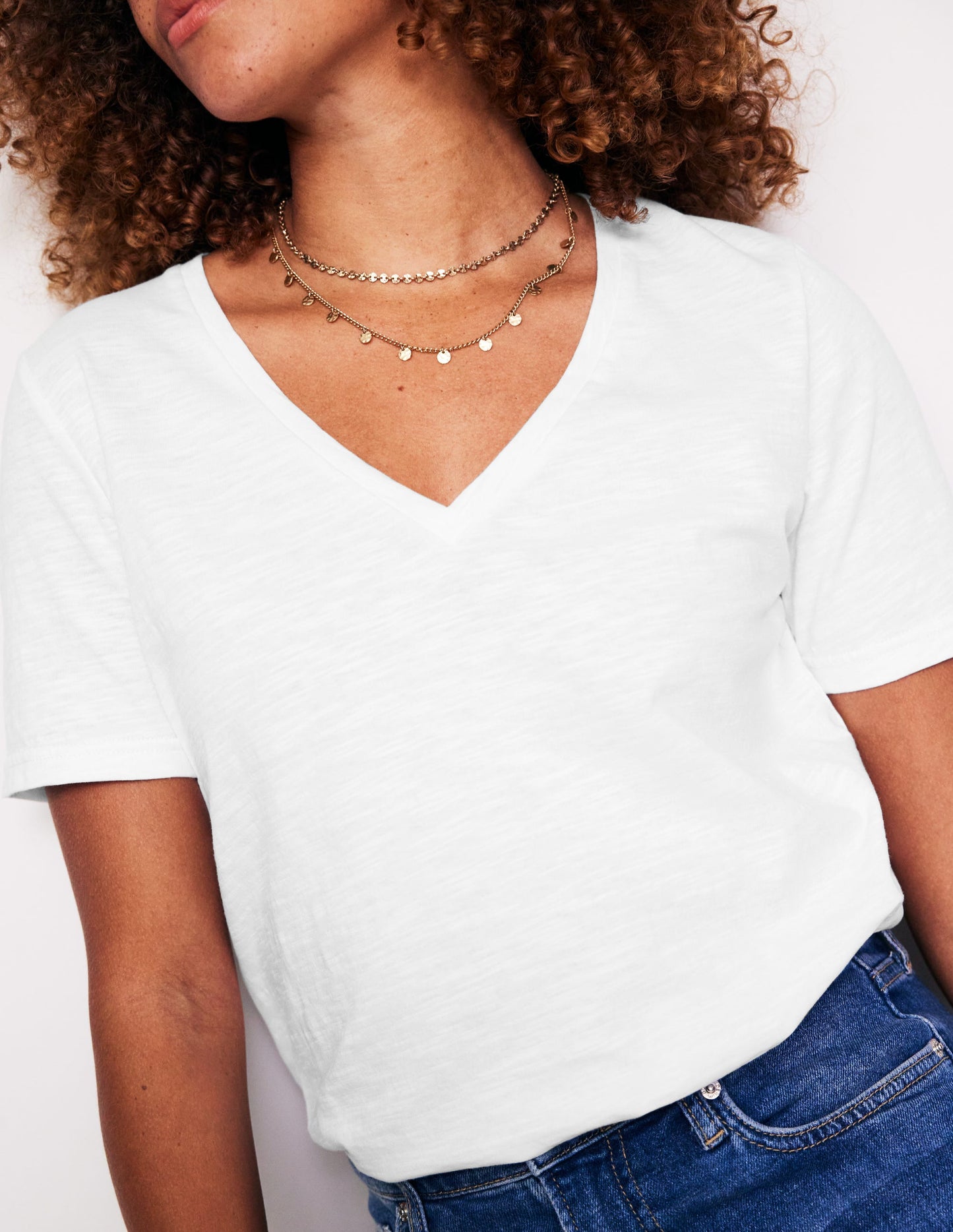 Regular V-Neck Slub T-shirt-White