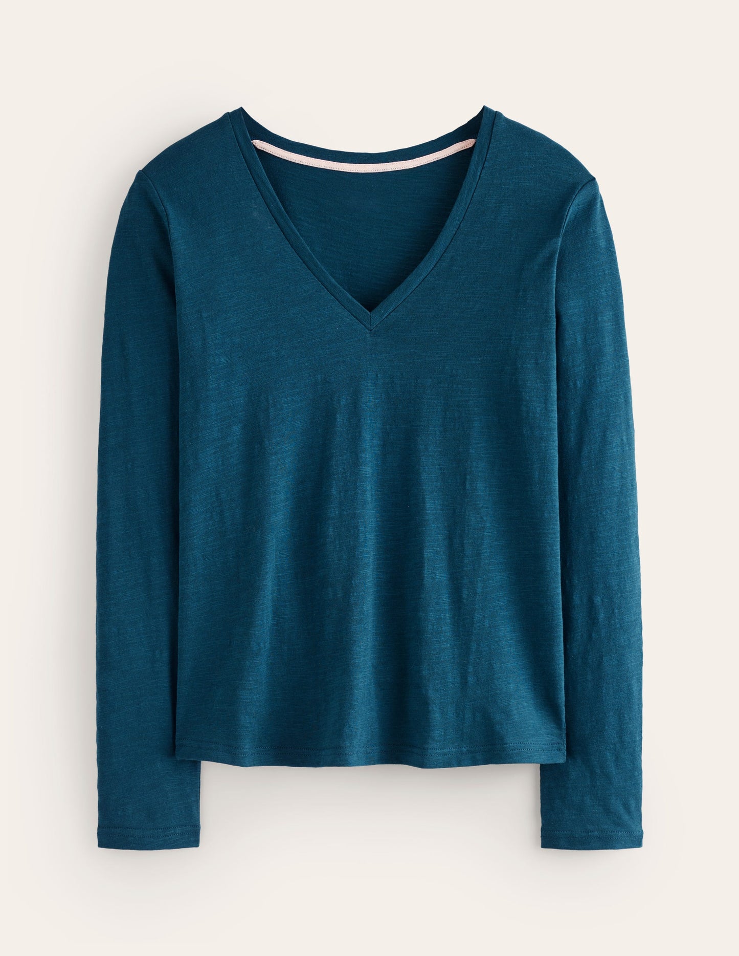 Cotton V-Neck Long Sleeve Top-Harbour Blue