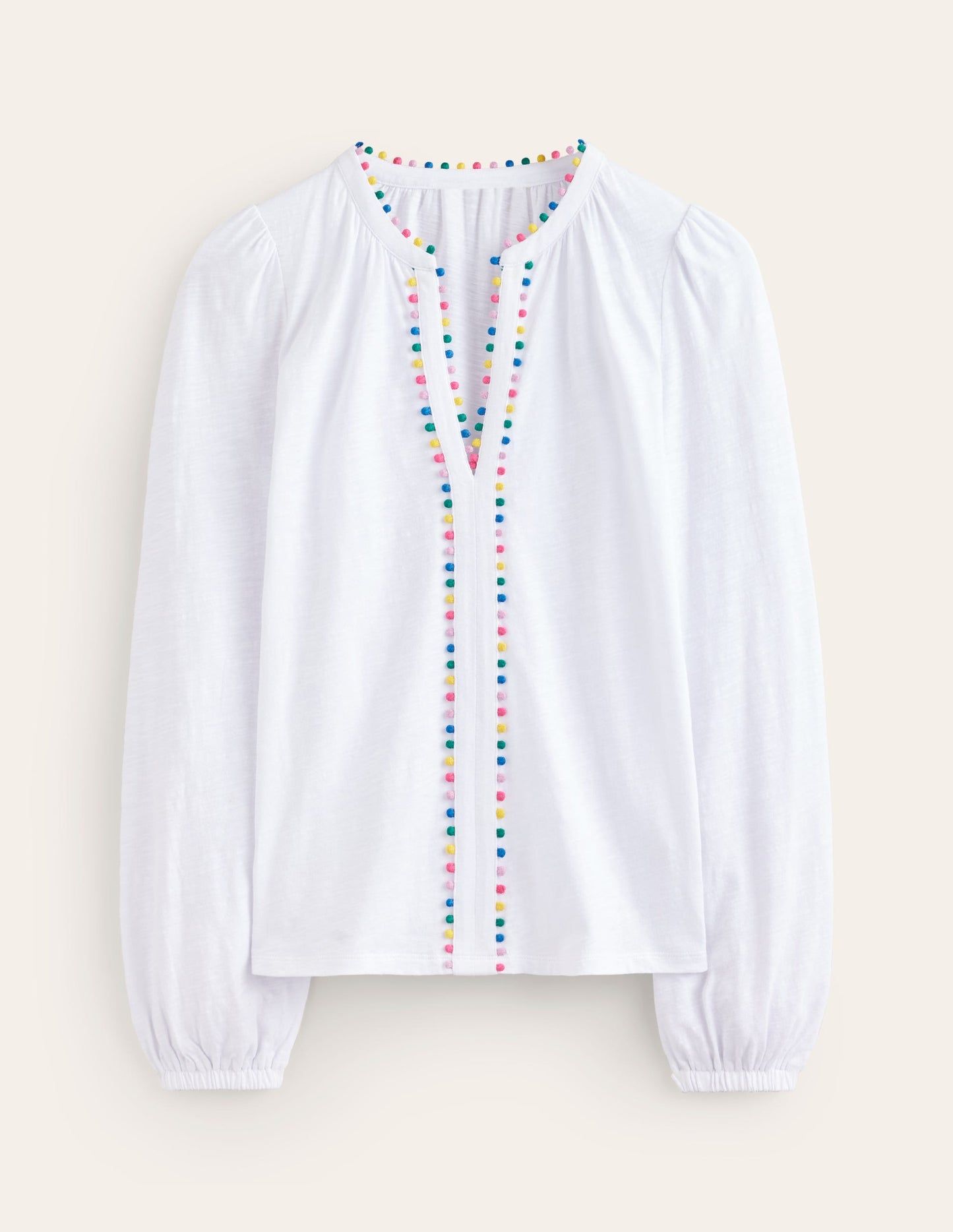 Ali Long Sleeve Pom Top-White