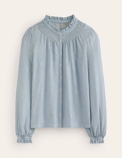 Fay Smocked Jersey Shirt-Tourmaline Stripe