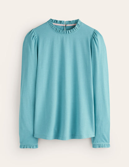 Supersoft Frill Detail Top-Blue Grass