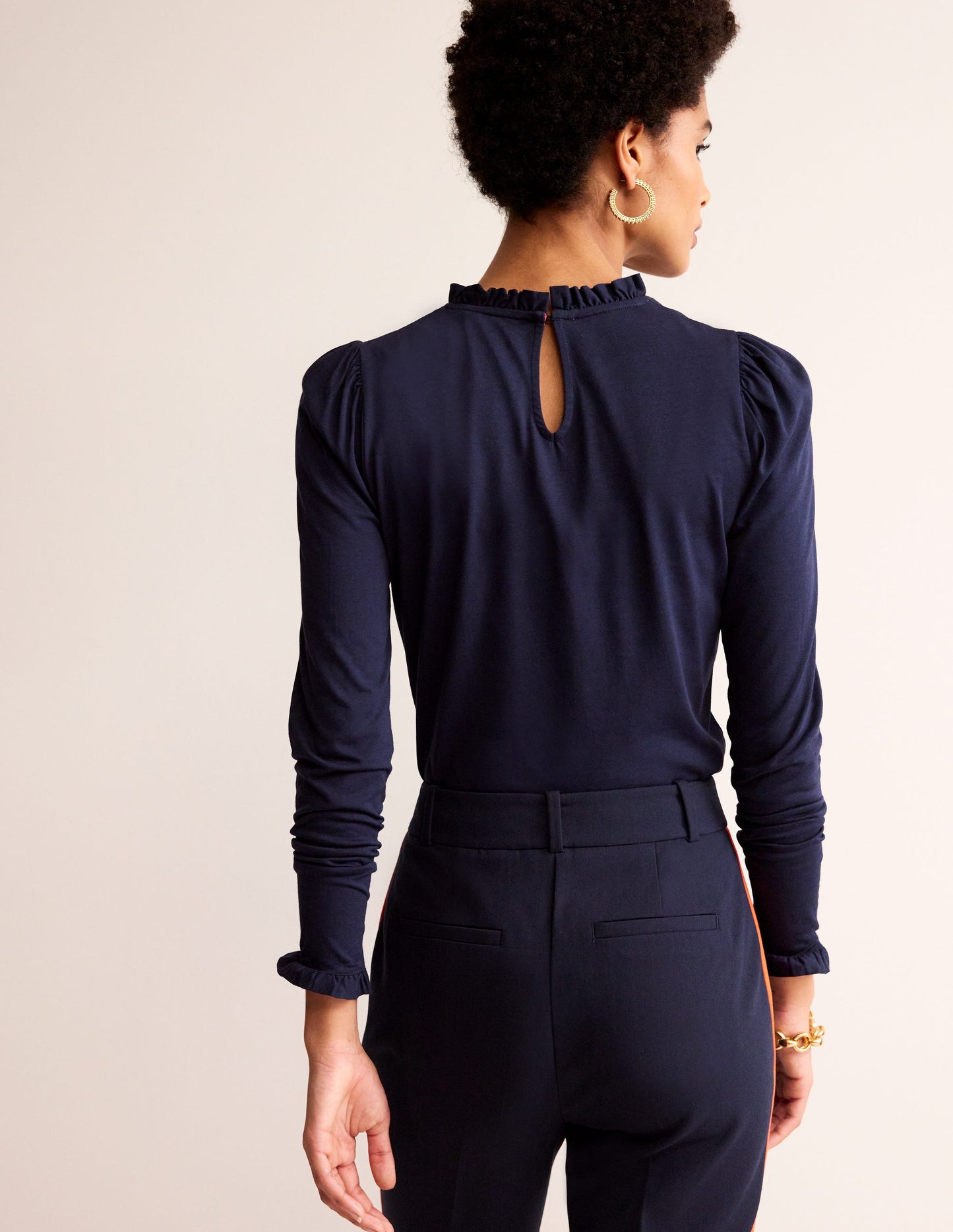 Supersoft Frill Detail Top-Navy