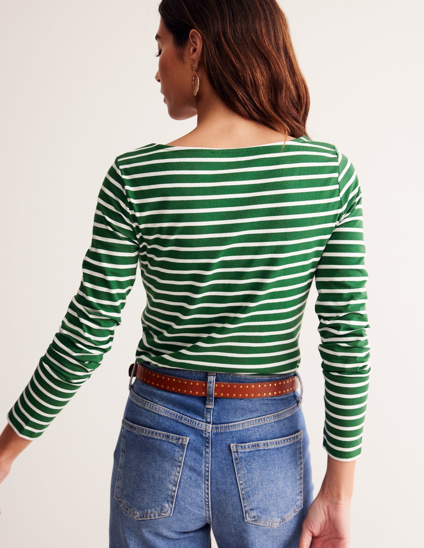 Ella Long Sleeve Breton-Pine, Ivory Stripe