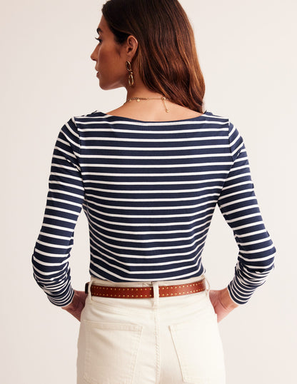 Ella Long Sleeve Breton-Navy, Ivory