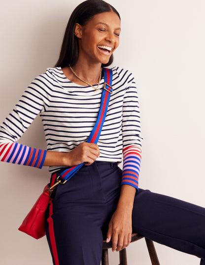 Ella Long Sleeve Breton-Ivory, French Navy Multi Cuff