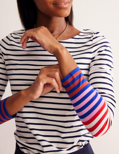 Ella Long Sleeve Breton-Ivory, French Navy Multi Cuff