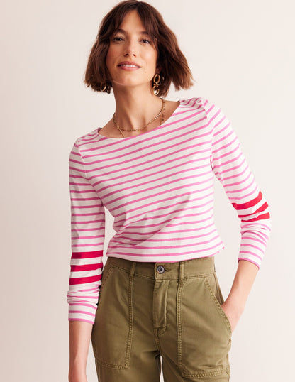 Ella Long Sleeve Breton-Ivory, Red and Party Pink