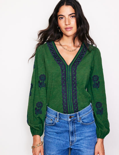 Embroidered V-Neck Top-Eden