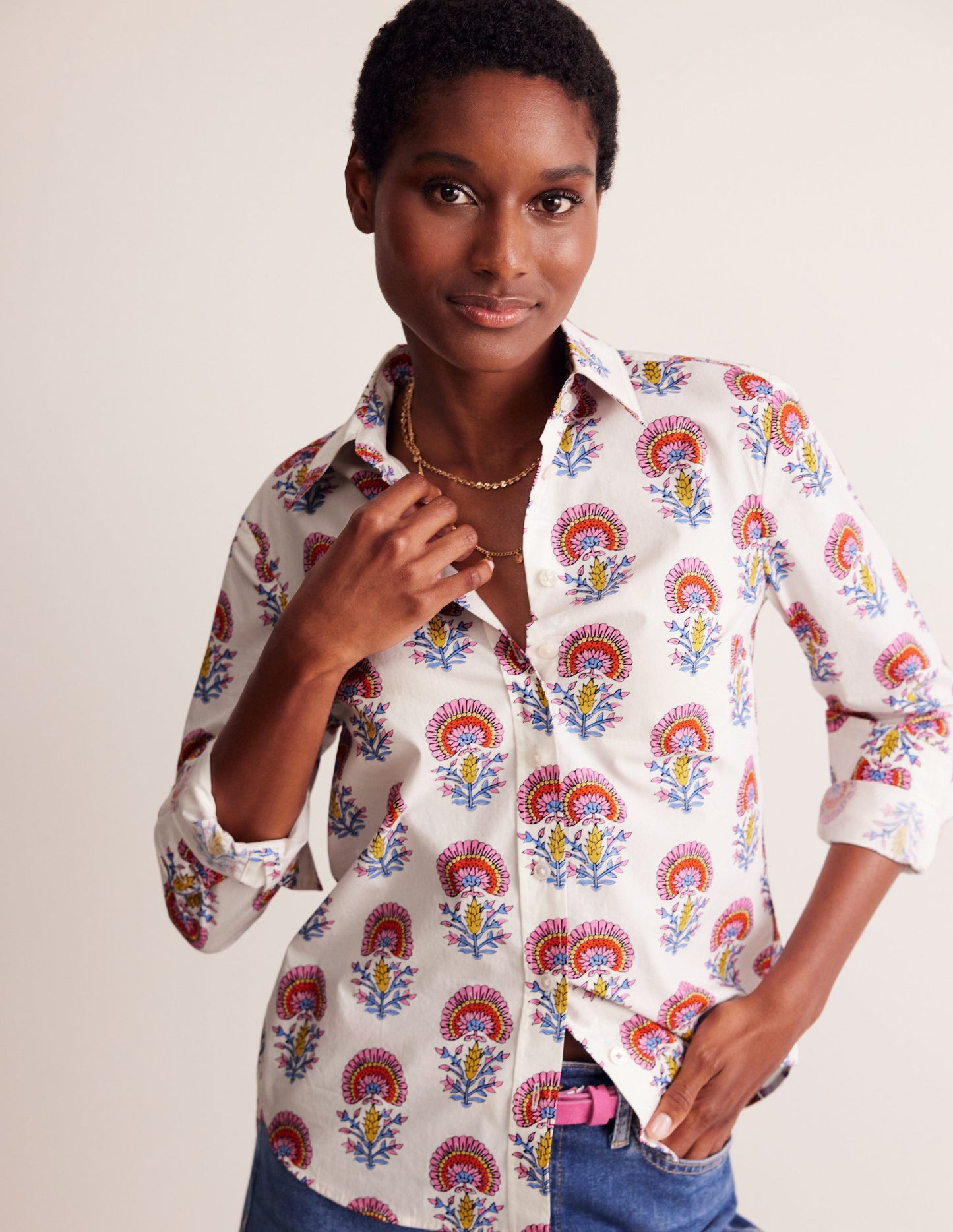 Sienna Cotton Shirt-Ivory,Passion Bud