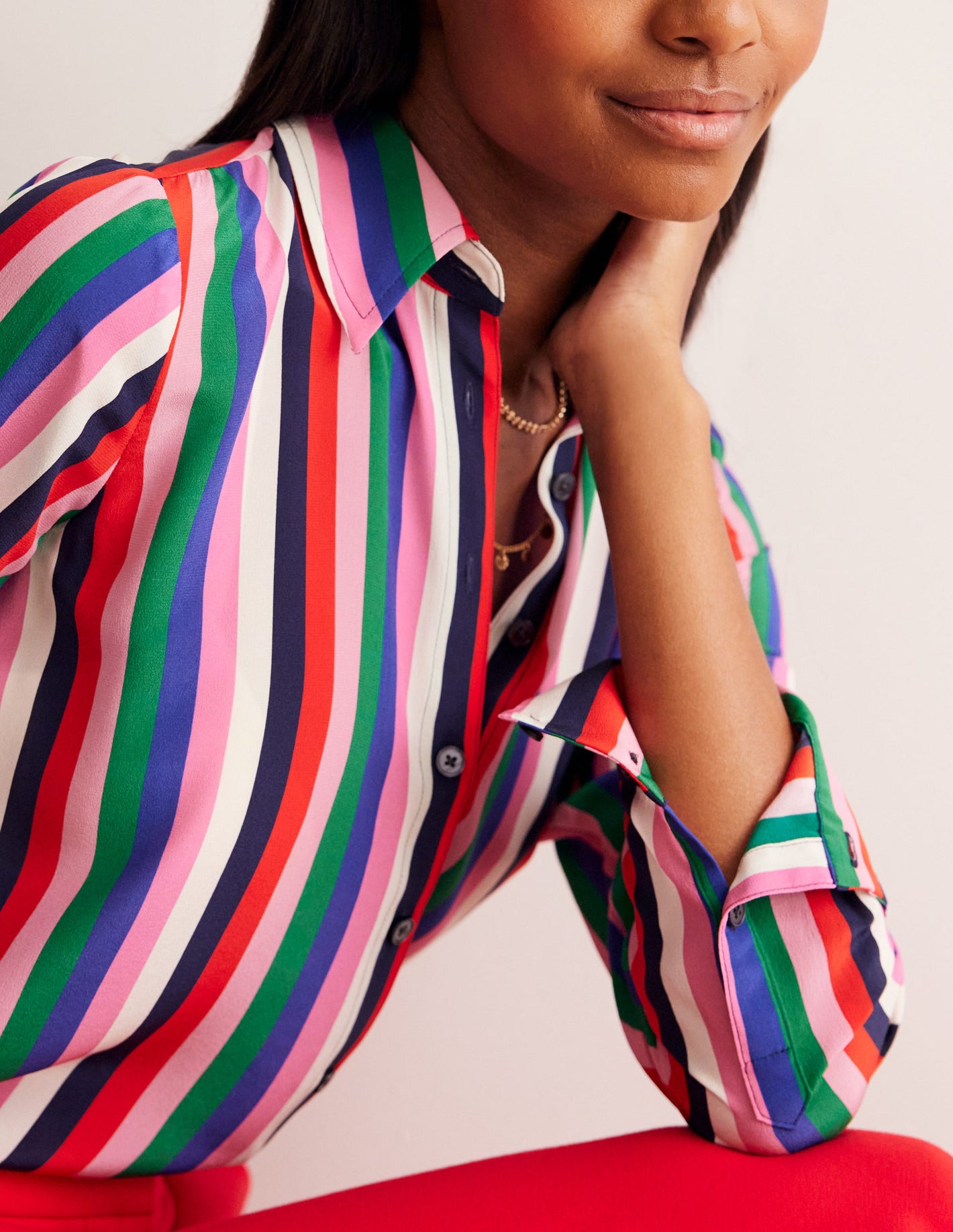 Sienna Silk Shirt-Rainbow Stripe