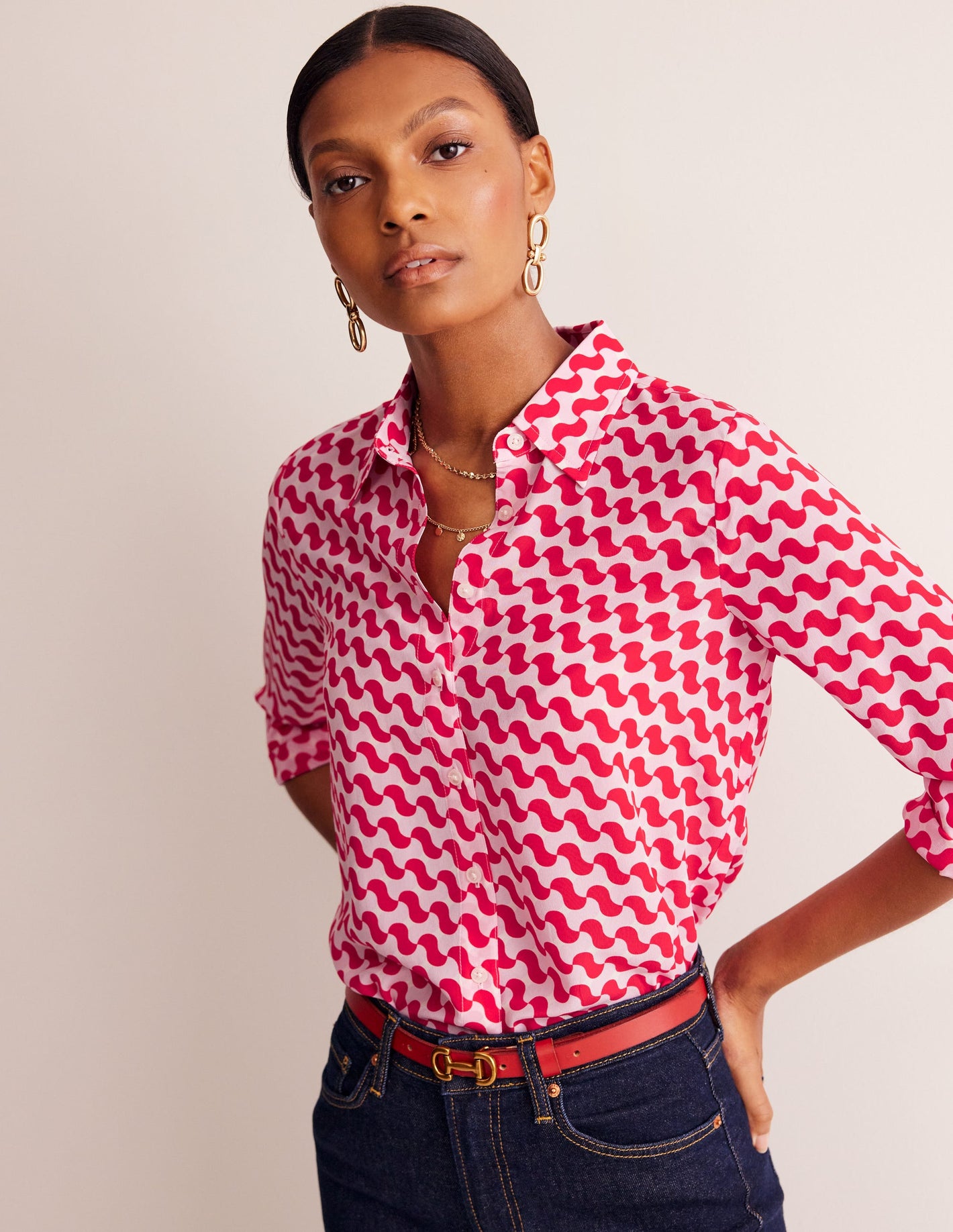 Sienna Silk Shirt-Poppy Red, Terrace Swirl