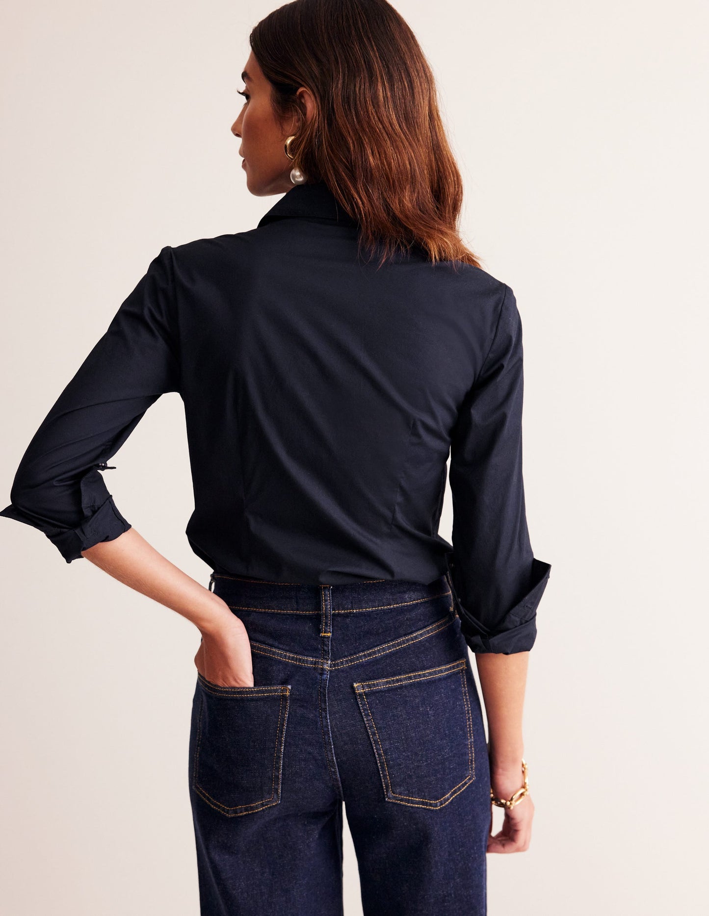 Saskia Stretch Cotton Shirt-Navy