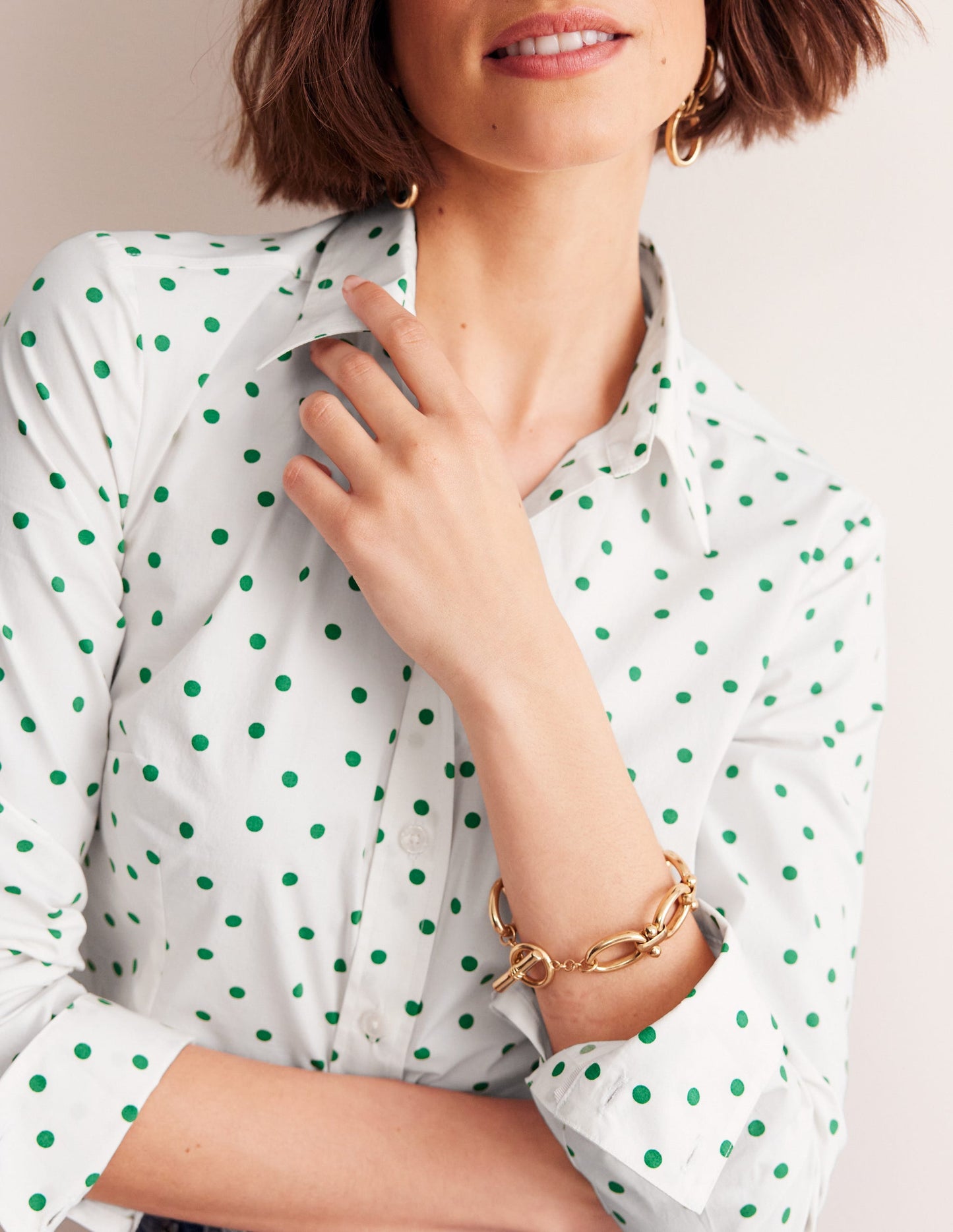 Saskia Stretch Cotton Shirt-Green Tambourine, Sparse Spot