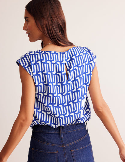 Modern Shell Top-Sapphire Blue, Falling Geo