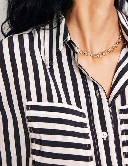 Connie Relaxed Silk Shirt-Navy Stripe